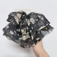 网纱法式复古印花多层蝴蝶结飘带马尾抓夹新款洋气鲨鱼夹子2889