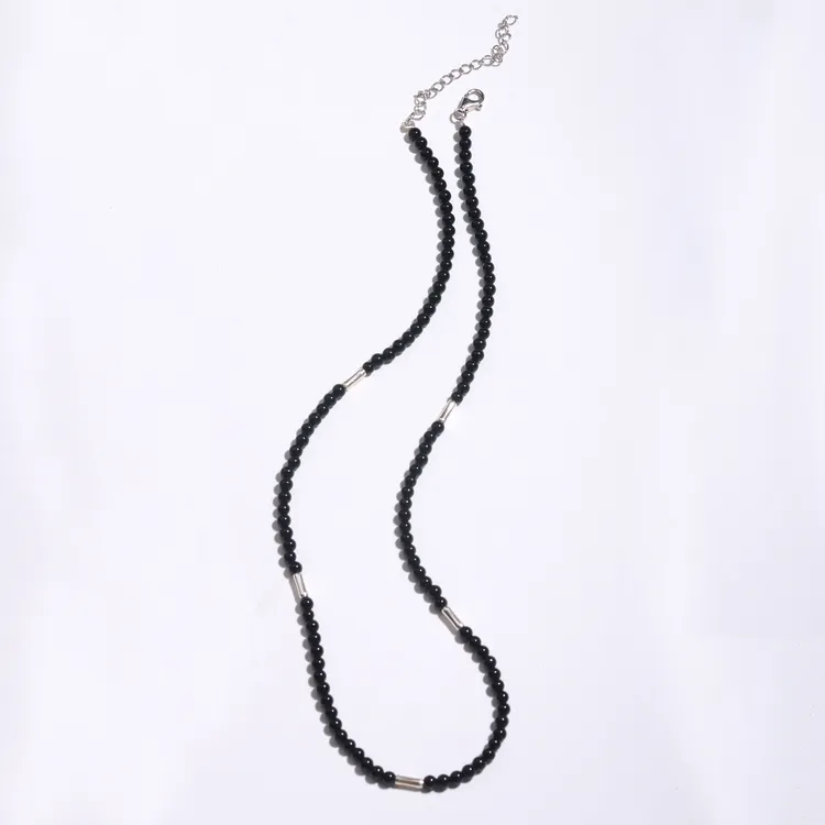 链子925银 925纯银黑色珠珠项链 可调节锁骨链 叠戴个性ins风潮酷