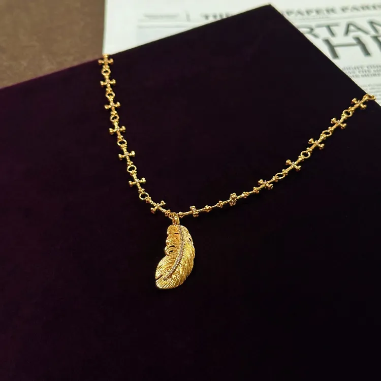 G XIAOXIAO 镀K金【天使羽翼】轻奢高级百搭金色羽毛项链 F18X30