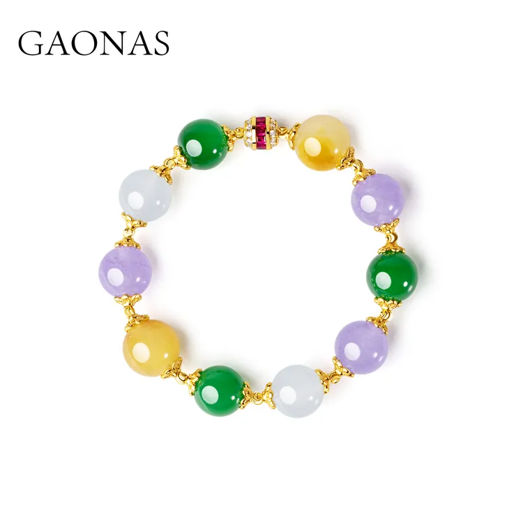 铜合金合成锆石手链 多宝玲珑 中式韵味美紫绿手串