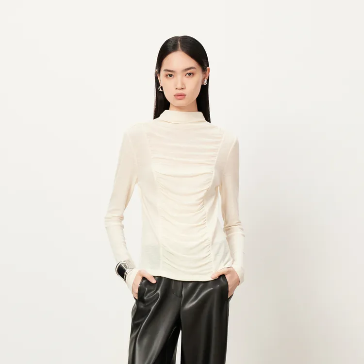 【商场同款】HPLY荷比俪2023冬季新款高领细褶上衣HZD43610059