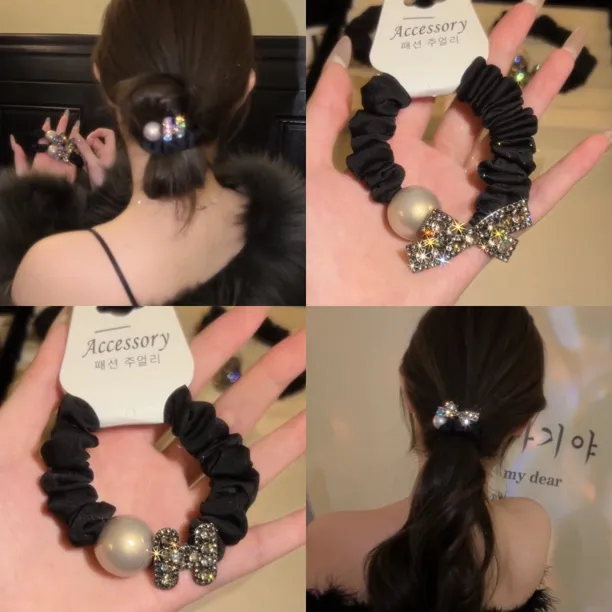 韩国轻奢高级感大牌闪钻蝴蝶结发圈高弹力加粗品牌发绳扎头发皮筋商品图