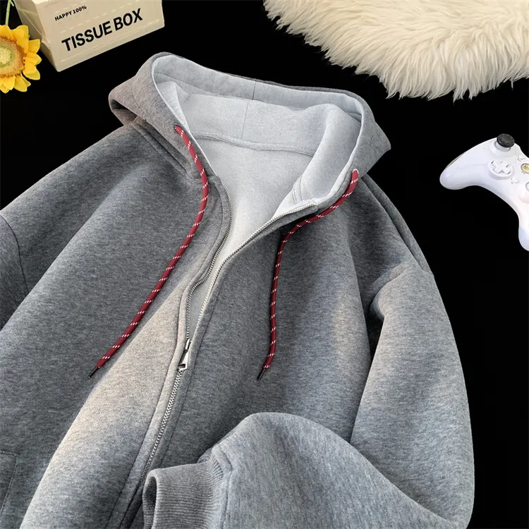 美式拼色连帽卫衣男款秋冬潮牌oversize情侣外套复古高街百搭帽衫