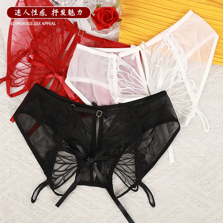 2025新款网纱纯欲薄款女士内裤蝴蝶无痕透气低腰镂空性感蕾丝内裤