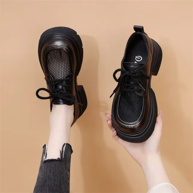 厚底薄款网面乐福鞋2025春夏款休闲松糕英伦风小皮鞋镂空百搭单鞋