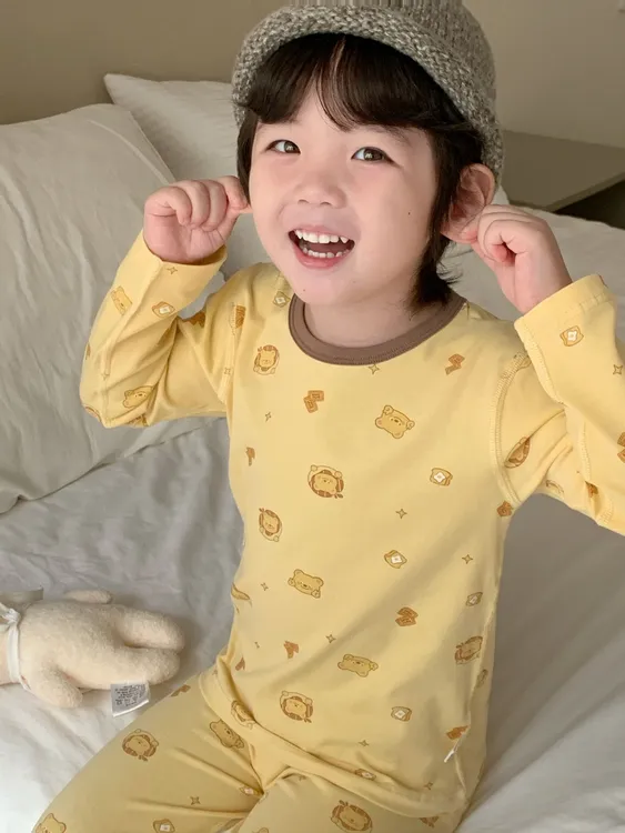 10A西瓜档爱啦爱啦长绒棉儿童莱卡棉套装宝宝秋衣秋裤保暖内搭