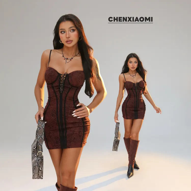 【蜜蜜家】万圣陷阱 欧美辣妹蕾丝吊带包臀短款连衣裙 25/ZA051