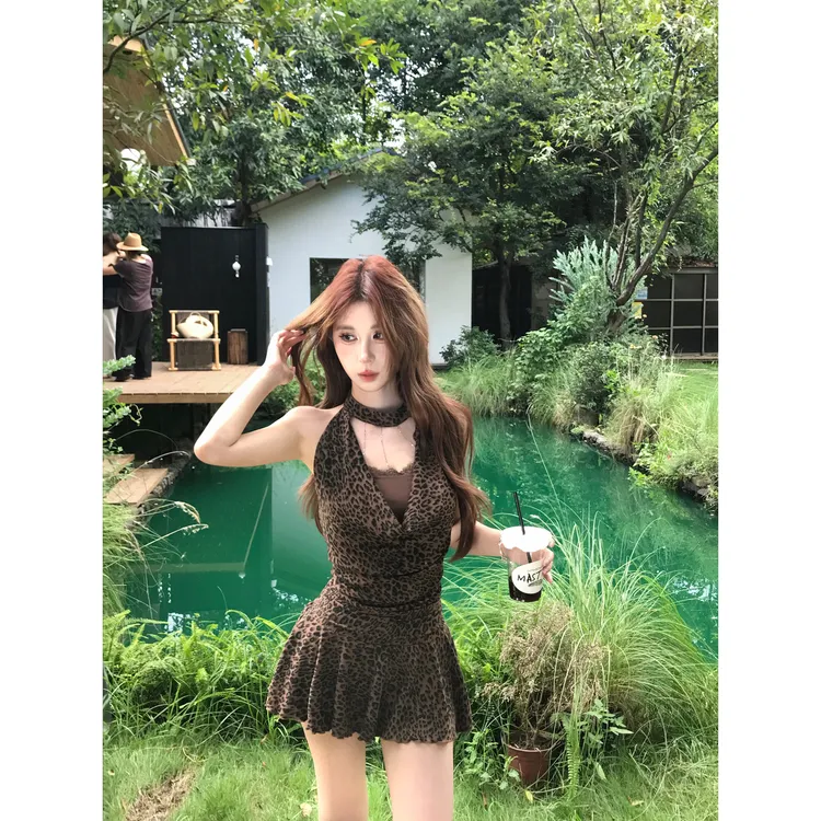 Mejiu蜜九【星豹幻舞】豹纹多色春夏纯欲显瘦温柔风韩系连衣裙