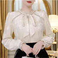 【222TL】法式系带两穿衬衫女长袖高级感钉珠上衣别致漂亮小衫
