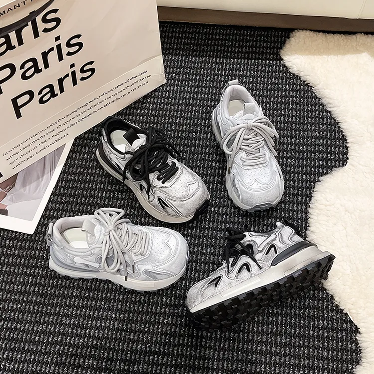 2025新款秋季防滑厚底单鞋增高鞋潮白色女休闲鞋运动鞋女老爹鞋