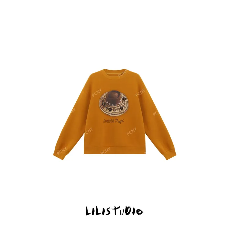 PCNY不理理“姜黄帽趣”内里桑蚕丝羊毛柔软舒适保暖百搭圆领卫衣