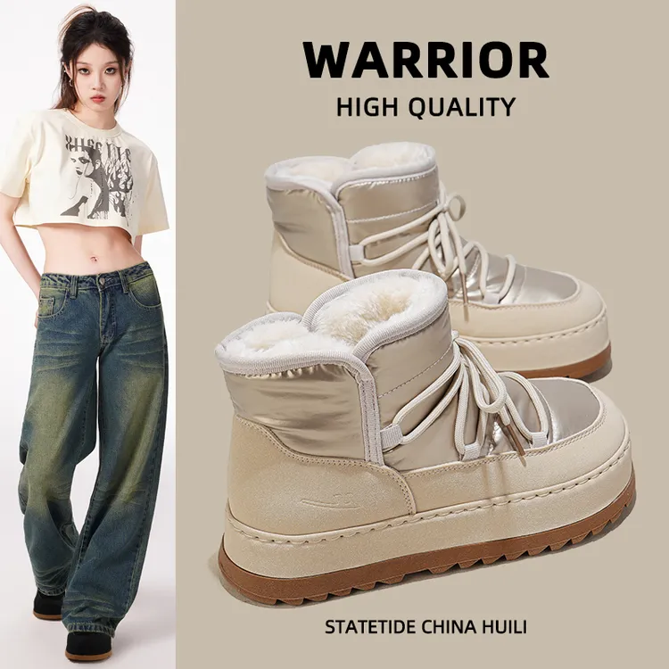 Warrior/回力时尚雪地靴女短靴2025年冬季新款加绒加厚保暖棉鞋潮
