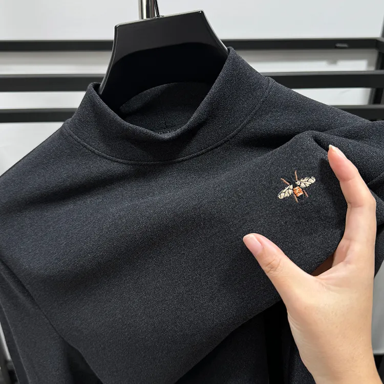 Zero Degree North高品质刺绣双面德绒打底衫男秋冬加绒保暖内搭