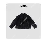 LIXIA【黑绒序】意大利托斯卡纳卷毛木质牛角扣设计皮毛一体-D9799