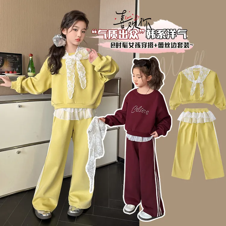 红色亲子装2025气质蕾丝女孩春秋休闲衣服亲子装一家四口春装搭配