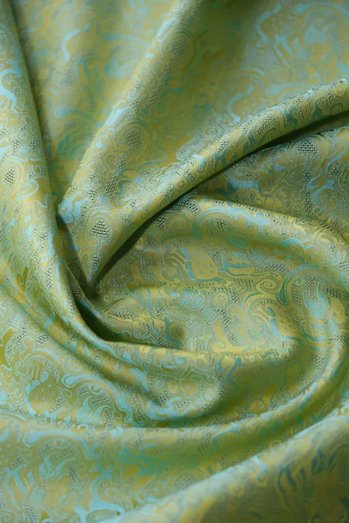 李德喜四经绞罗名家非遗面料100%桑蚕丝-蓝黄金色五星出东方