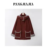 【胖佳佳】吸睛派克 羔毛拼接连帽外套冬季气质保暖女H625Z21420