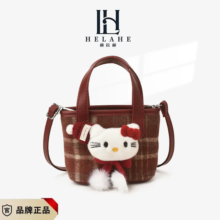 儿童包包2026马年小红包女童宝宝毛呢格子手提包小女孩拜年斜挎包