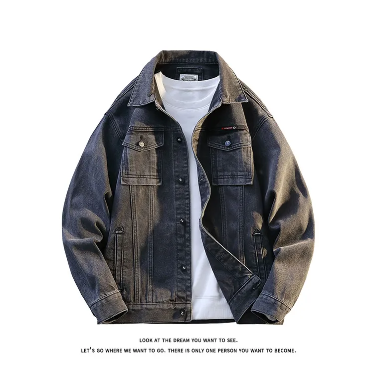 2025秋冬新款水洗落肩牛仔外套男士大码印花牛仔衣牛仔夹克男上衣