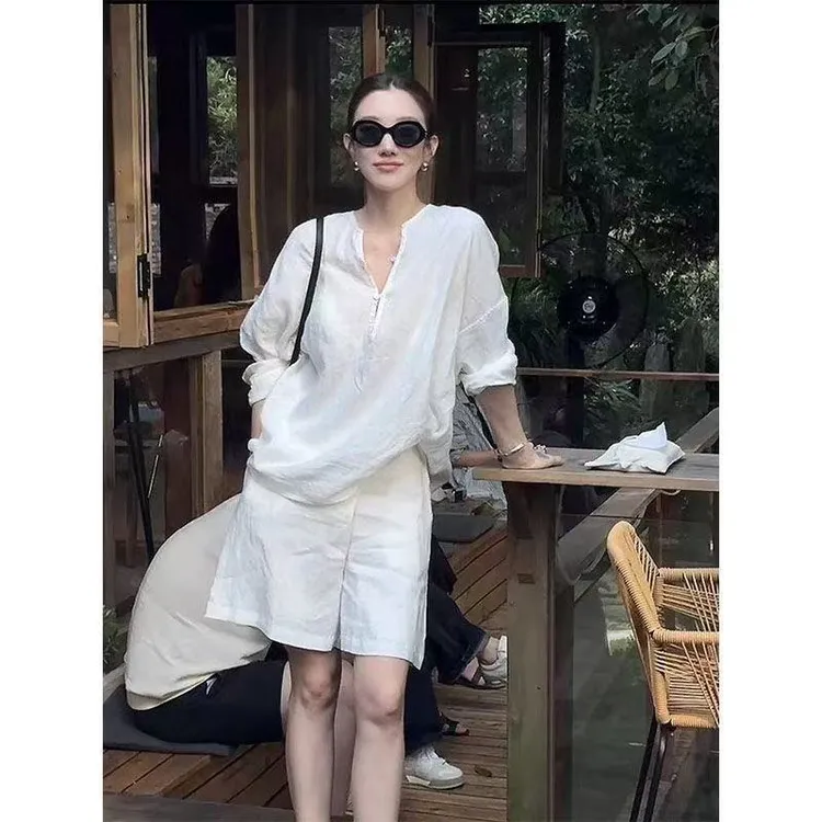 2025秋季薄款宽松显瘦居家外出两用时尚休闲百搭老钱风纯色套装