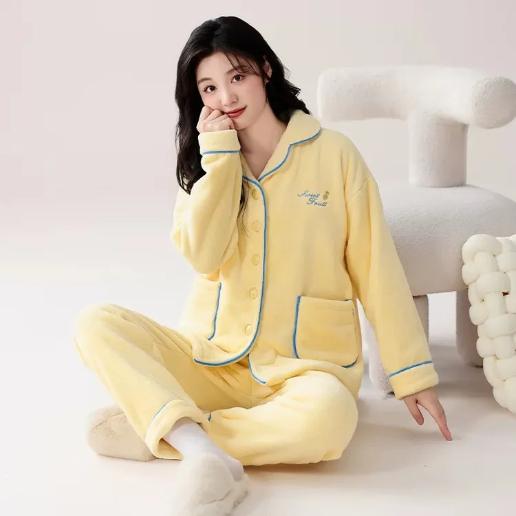 珊瑚绒睡衣女秋冬季加绒加厚2025新款可外穿保暖法兰绒家居服套装