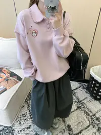程程甄选 韩系卡通爱心哭包贝壳绣翻领时尚百搭卫衣5760