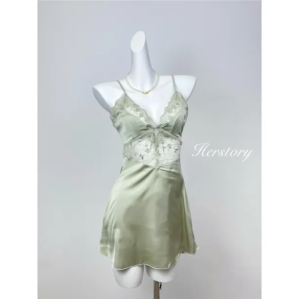 Herstory｜春意漫 气质蝴蝶结宫廷蕾丝镂空胸垫睡裙