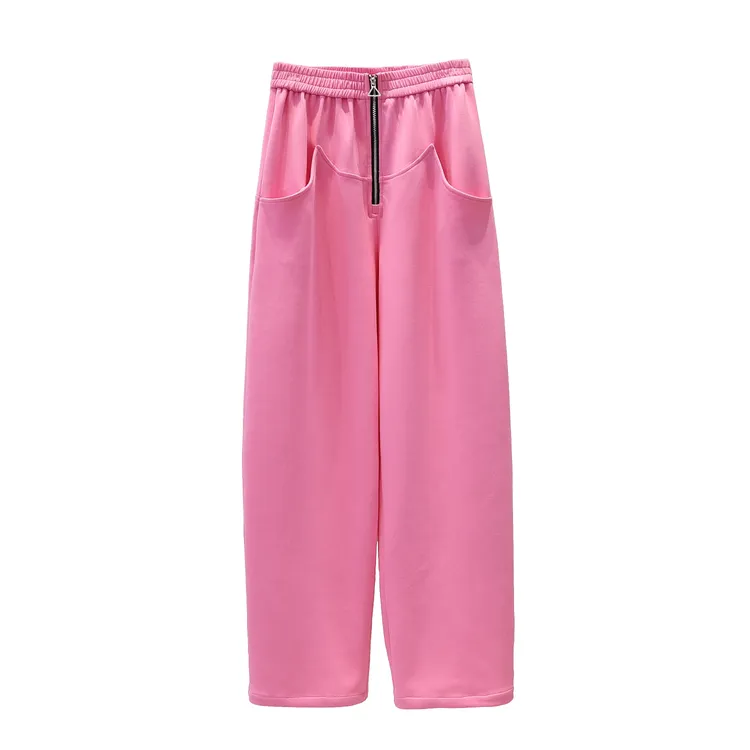 【亮哥女装】2025欧版莱赛尔轻薄透气爽肤粉色高腰阔腿裤3570A