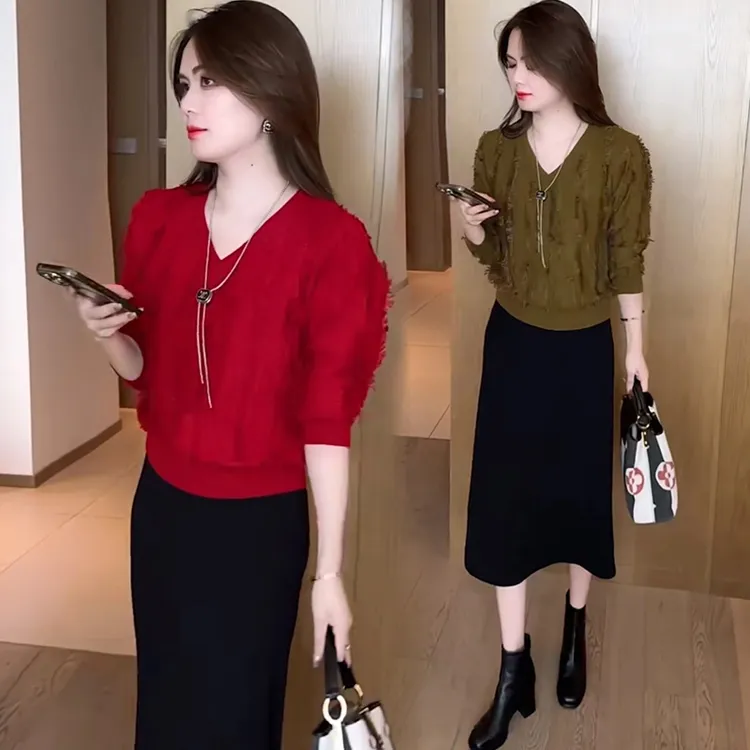 针织衫毛衣时尚套装女士打底连衣裙2024秋季新款洋气减龄两件套潮