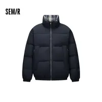 森马羽绒服男冬装80绒子双面穿外套2025新款复古格纹学院立领上衣