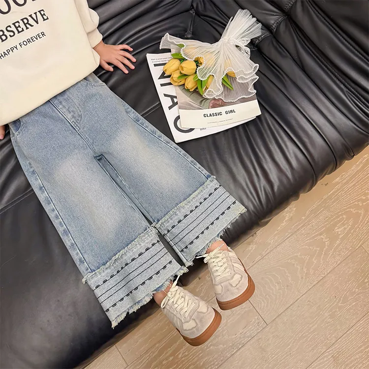 女童牛仔裤春秋款2025新款洋气时髦阔腿裤韩版儿童小女孩秋装裤子
