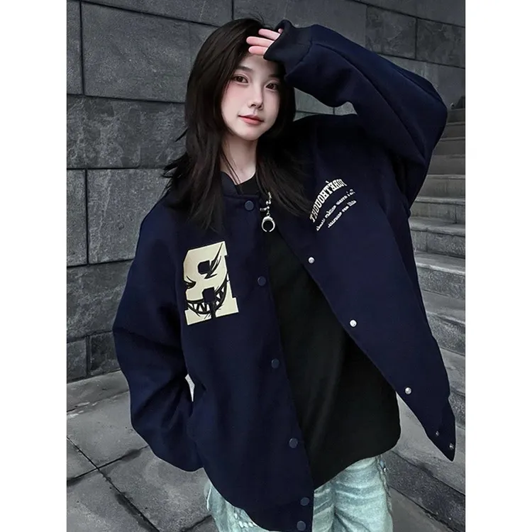 藏蓝色刺绣棒球服外套男女春秋设计感高级美式学院风潮牌情侣夹克