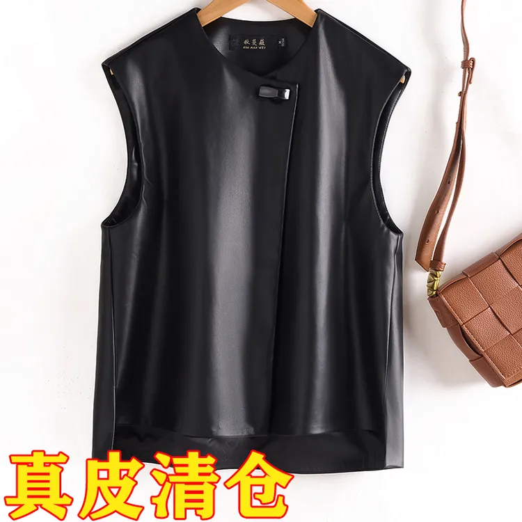 海宁真皮皮衣女短款绵羊皮马甲外套2025秋冬新款韩版修身显瘦马夹
