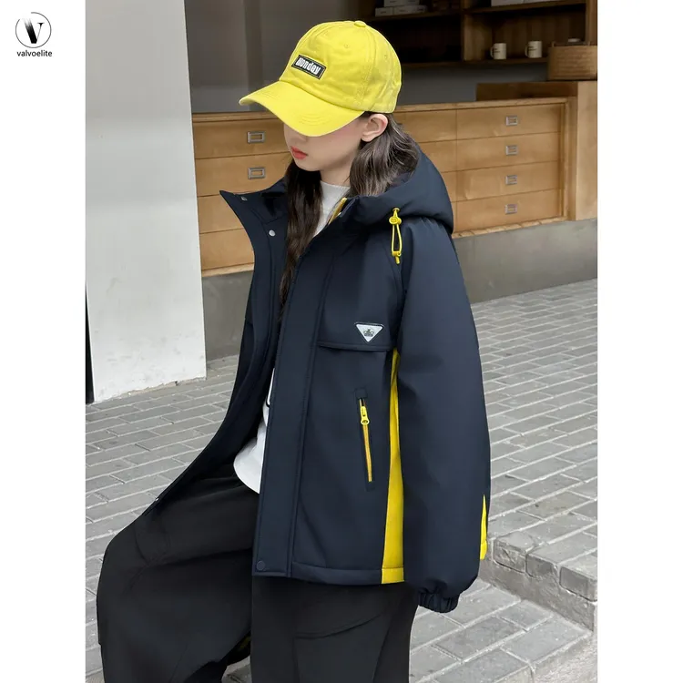 VALVOELITE女童冬季加棉冲锋衣外套棉服中童连帽保暖拼色棉袄潮流