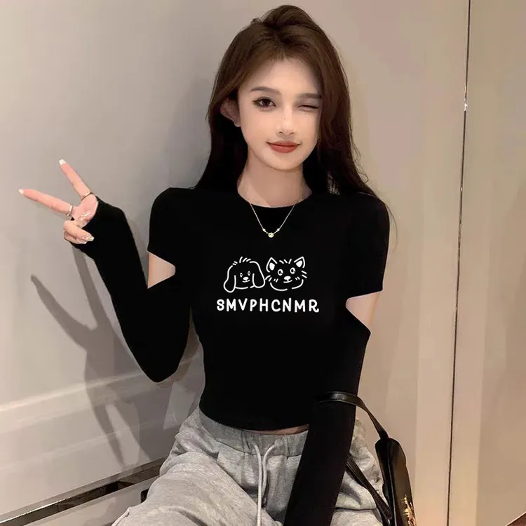 纯欲t恤内搭打底衫早秋美式长袖上衣女2025新款小心机设计感短款