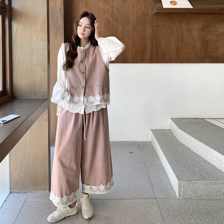 裙子甜美减龄秋季马甲针织蕾丝时尚女2025气质新款爆款感三件套