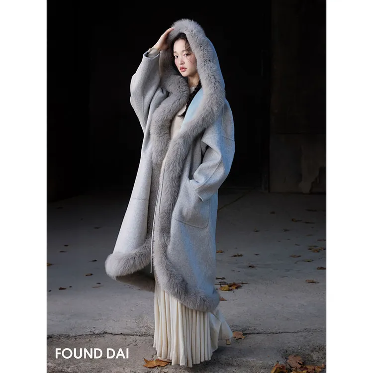 羊毛羊绒双面呢 丰盈狐狸毛条|vintage复古呢大衣