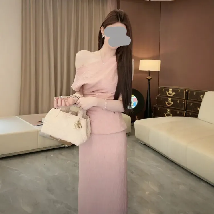 欧洲站时尚气质套装女夏季辣妹修身显瘦上衣长款包臀半身裙两件套