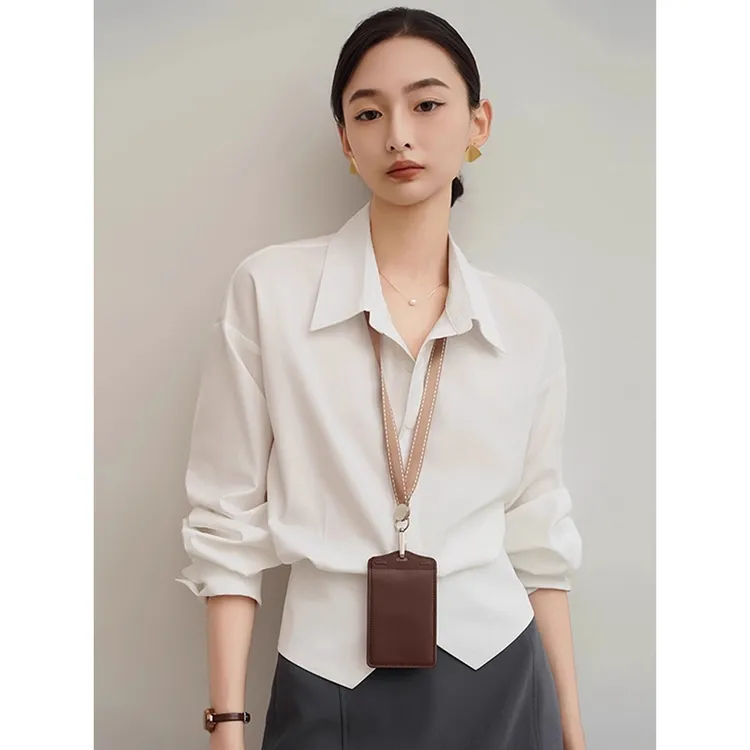出色裁剪 白色收腰衬衫女初秋季职业通勤穿搭衬衣开叉设计感上衣