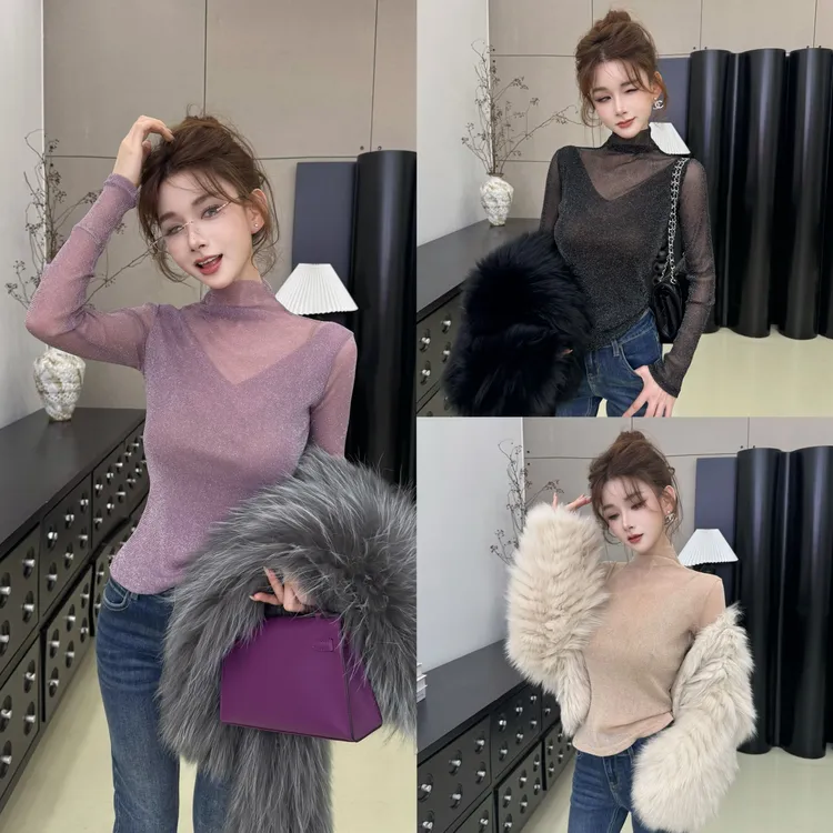 【繁星闪闪】高级感法式星空堆堆领长袖上衣双领口设计洋气小衫内搭