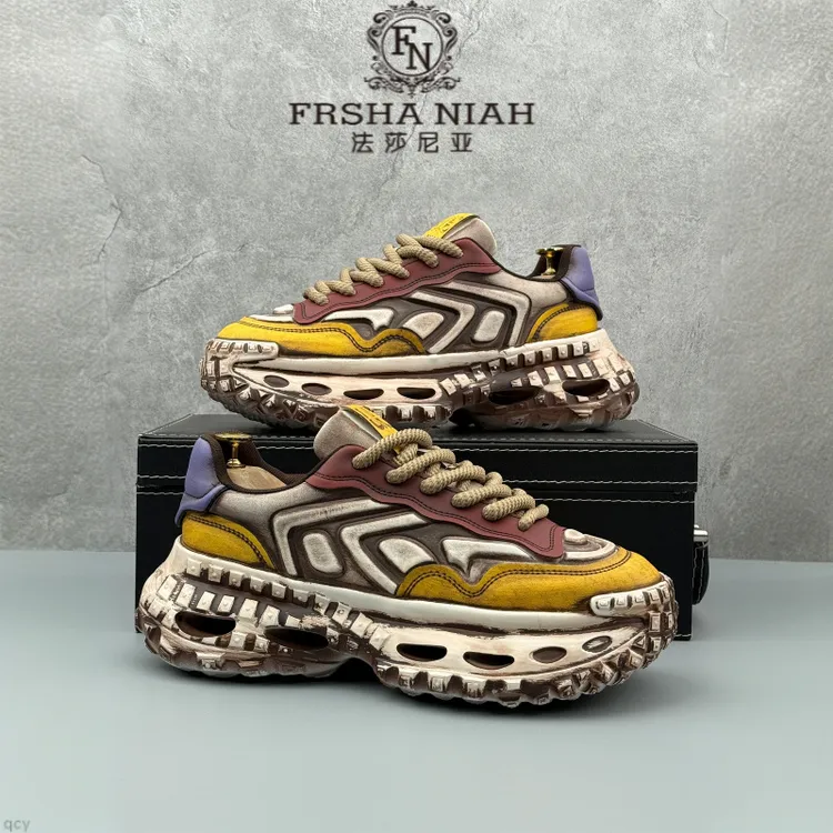 法莎尼亚老爹鞋男夏季新款复古潮牌擦色做旧厚底增高时尚潮流休闲