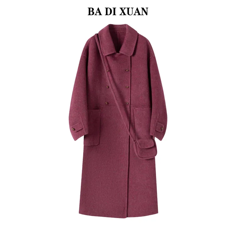 2025新款双面羊毛双排扣慵懒风设计师款中长款大衣气质女外套秋冬