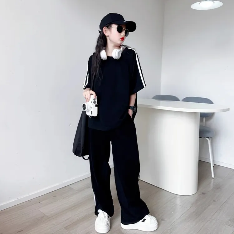 2025新款女童夏套装运动衣服女孩大童夏季休闲两件套儿童短袖长裤