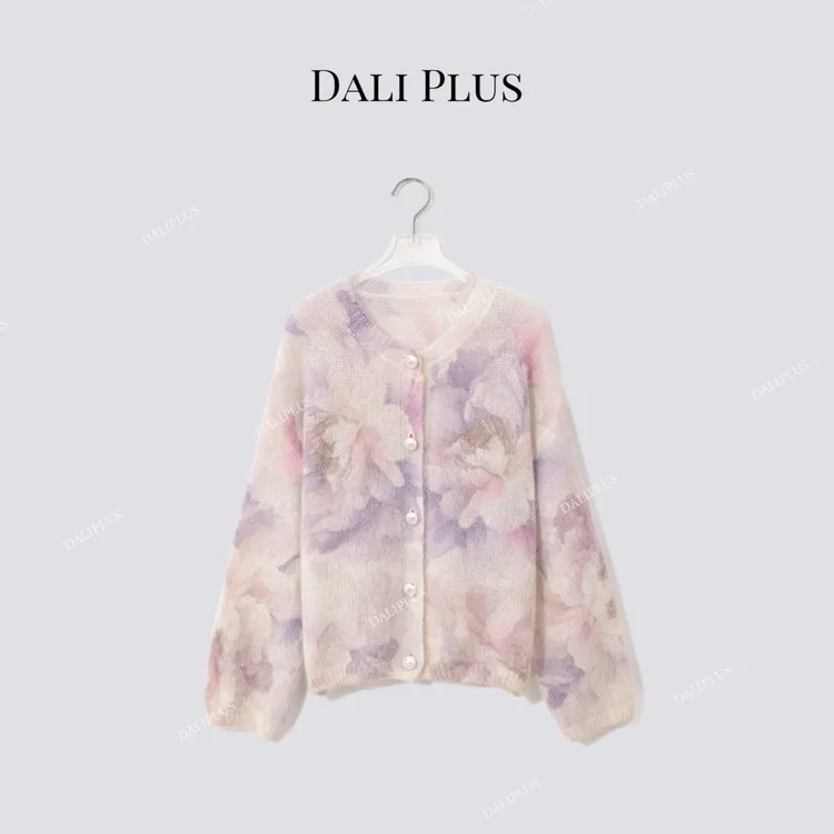 DALI PLUS“水染紫花毛衣”马海毛绵羊毛针织开衫-D5MM2691