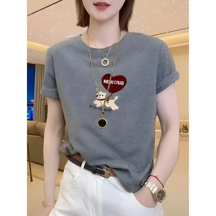 正肩短袖t恤女时尚百搭洋气高级灰洋气上衣打底衫2025新款夏季潮