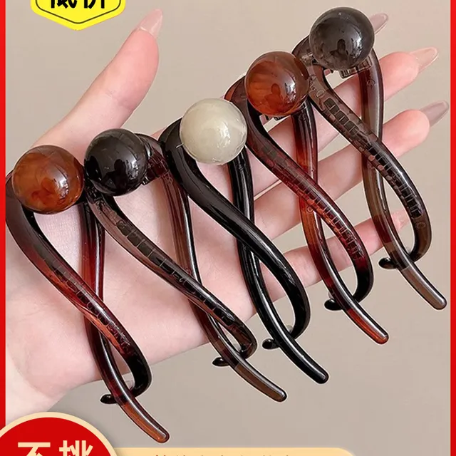 覆古大气棕色珍珠一字夹妇女的新高端扭转发夹的头鲨鱼夹