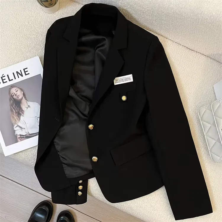 女士网红小西服外套2025春季新款韩版气质通勤小众黑色西服上衣女
