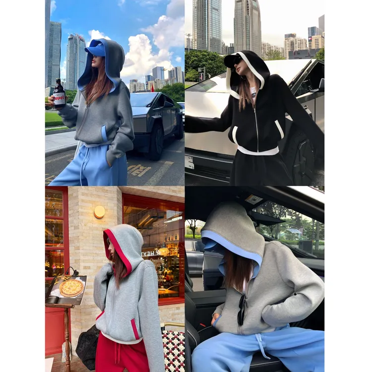 婉君【智感凝灰】秋季休闲风百搭宽松连帽卫衣外套LWJ25C3C2633