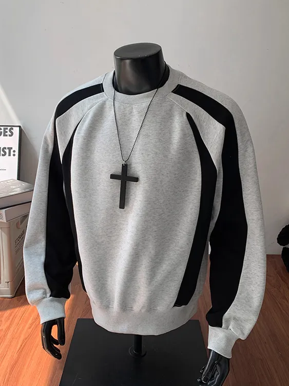 解构拼接卫衣男款秋冬潮牌美式重磅硬挺宽松套头无帽内搭外穿上衣