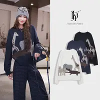 玖黛衣【动物乐园】秋冬厚款宽松时尚圆领休闲长袖羊毛衫XSJ46146